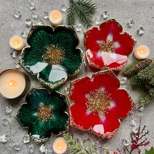 ชามดอกไม้เรซิ่นสีแดงและสีเขียว, จานอีพ็อกซี่ตกแต่ง, เม็ดสีเรซิ่นอีพ็อกซี่, ทองคำเปลว - Product Image 1