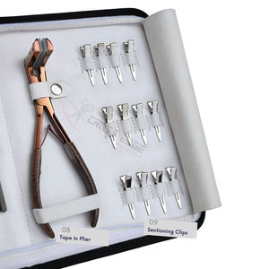 Kit de herramientas para extensiones de cabello con alicates de crimpado de microanillos, alicates para abrir y quitar cuentas, alicates para extensiones de cinta, herramienta de gancho y bucle, y estuche de rexina. - Product Image 4