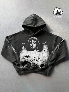 Mens acid wash oversized <b>hoodie</b> casual streetwear gym wear heavy fabric pullover <b>hoodie</b> winter - Product Image 3