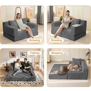 Convertible Foldable Floor <b>Sofa</b> <b>Bed</b> with 2 Pillows, Boneless Upholstered <b>Sofa</b> for Apartment, Living Room & Guest Room - Product Image 4