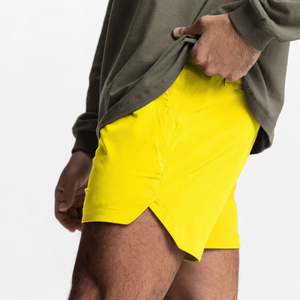 Short de bain jaune uni pour homme, séchage rapide, taille à cordon, décontracté, longueur courte, taille mi-haute, en polyester tissé - Product Image 5