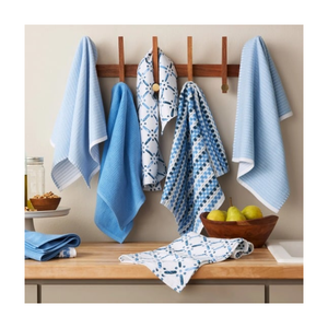 Essuie-vaisselle en coton 100% brodé motif golf, rayures bleues, texture nette, 18x28 pouces, 440 GSM, ultra absorbant, pour acheteurs en gros - Product Image 1