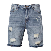 Shorts en jean décontractés pour hommes, style streetwear vintage, déchirés et délavés, 100 % coton, taille haute élastique, personnalisables OEM, vente en gros