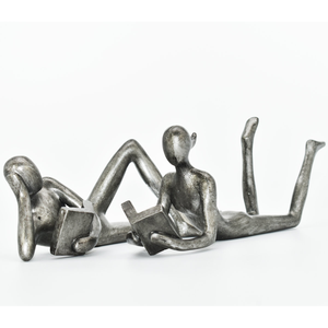 Escultura Moderna de Hombre y Mujer Leyendo, Figura de Pareja de Lectores, Estatua de Metal Hecha a Mano, Decoración para el Hogar para Amantes de los Libros - Product Image 1