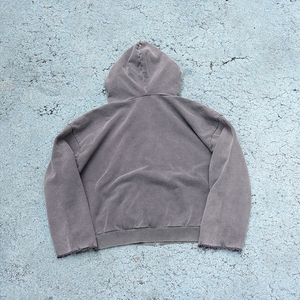 เสื้อฮู้ดดี้ผู้ชายทรงโอเวอร์ไซส์แบบครอป สีพื้น ผ้าฝ้ายเฟรนช์เทอร์รี่ สไตล์ลำลอง ฮู้ดดี้สีซีดจาง ฮู้ดดี้ขาดๆ - Product Image 2