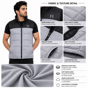Men's Quilted Puffer Vest Wholesale Sleeveless Men's <b>Jackets</b> Padded Winter Bodywarmer Stand Collar Full Zip Outdoor Casual Vest - Product Image 5