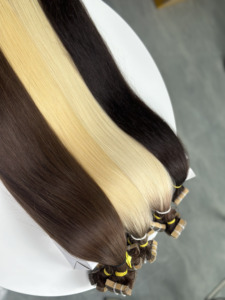 Extensiones de cabello liso natural con cinta adhesiva, cabello humano virgen vietnamita de doble capa, rubio y castaño, al por mayor - Product Image 4