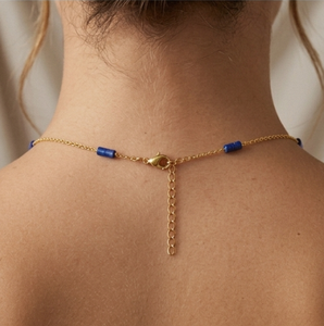Collier ras-de-cou chrétien en saphir naturel plaqué or 18 carats |   Bijoux pour fête de mariage et de fiançailles, pierres précieuses certifiées faites à la main - Product Image 3