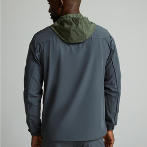 Custom Hooded Solid <b>Men's</b> Windbreaker <b>Jacket</b> with Drawstring Closure 100% Cotton Fleece Fabric Multi-Pocket Design - Product Image 2