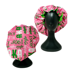 Pink and Green Luxury Satin <b>Bonnet</b> with 1908 Pattern Double Layer Hair Wrap Sleep Cap for Women Beauty and Comfort - Product Image 1