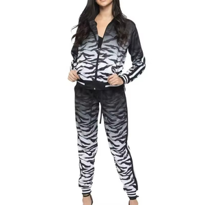 Conjunto Deportivo de Dos Piezas para Mujer, Estampado de Cebra, Manga Larga, Cierre de Cremallera, Transpirable, Informal, Otoño, 100% Poliéster - Product Image 1