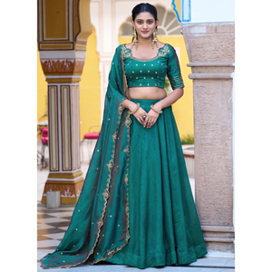 Designer Rani Pink NC Silk Women's <b>Sets</b> Sequins and Thread Work Lehenga <b>Set</b> - Product Image 1