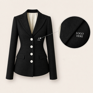 Blazer Formal para Mujer con Logotipo Personalizado, Ropa Masónica, Hermandad, Fraternidad, Estilo Griego, Abrigo de Lana y Poliéster Negro - Product Image 1