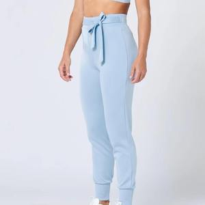 Women's High Waist Full Length Solid Color Knitted Sweatpants With Bow Drawstring Sporty Style Spring Wear - Product Image 5