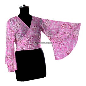Nueva Colección de Verano 2026, Top Corto de Algodón con Lazos, Ropa para Mujer, Mangas Campana, Estampado Floral Hecho a Mano, Top para Fiesta en la Playa - Product Image 1