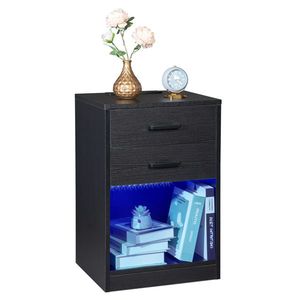 FCH 40*35*60cm Black Bedside Table with LED <b>Light</b> Particleboard Pasted Triamine Two Drawers and <b>Socket</b> - Product Image 2