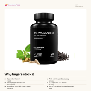 VITAMINAS PURAS Ashwagandha con Pimienta Negra 90 Cápsulas Suplemento Dietético Favorece el Estado de Ánimo Relajado y Ayuda a Calmar - Product Image 4