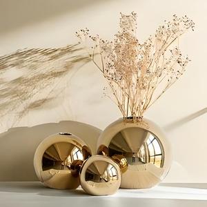 Elegant <b>Gold</b> Metal Flower <b>Vase</b> Set Modern Decorative Centerpiece <b>Vase</b> for Luxury Home Living Room Interior Decoration - Product Image 3