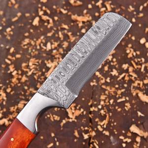 Cuchillo de vaquero forjado a mano de acero de Damasco, cuchilla fija EDC de espiga completa, mango de resina con funda de cuero, OEM personalizado - Product Image 2