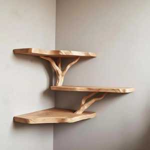 Rustic Natural Live Edge Wood Wall <b>Shelf</b> Branch <b>Bracket</b> <b>Floating</b> Mantel <b>Shelf</b> Adjustable Modern Heavy Duty Flower Pot Holder - Product Image 2
