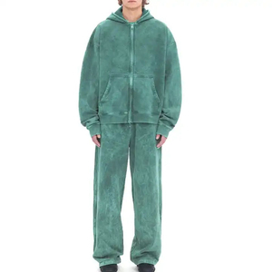 Conjunto de Sudadera con Capucha y Pantalones de Chándal Unisex de Algodón Lavado, Corte Holgado, Casual, para Todas las Temporadas, Color Sólido, 2 Piezas, Ropa Deportiva para Uso Diario - Product Image 5