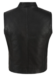 <b>Womens</b> Black Asymmetrical Zip Genuine Leather Biker Vest Sleeveless Motorcycle <b>Waistcoat</b> Streetwear Animal Print Gothic Punk - Product Image 5