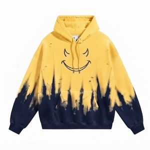 เสื้อฮู้ดดี้โอเวอร์ไซส์แบบยูนิเซ็กซ์ สีเขียวเทา พิมพ์ลายหน้ายิ้ม ประดับด้วยคริสตัล  ผ้าเฟรนช์เทอร์รี่เนื้อหนา ซักแบบแอซิดวอช สวมใส่สบายๆ ในฤดูร้อน - Product Image 5