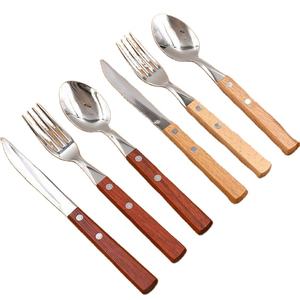 Vajilla con mango de madera, juego de cubiertos, juego de cubiertos de acero inoxidable, juego de cubiertos de diseño elegante a un precio asequible - Product Image 1