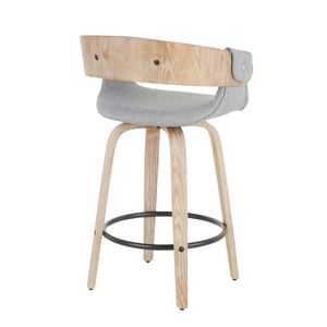 Ensemble de 2 tabourets de comptoir Elisa Farmhouse en bois blanc délavé et tissu gris, élégants tabourets de bar - Product Image 4