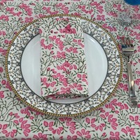 Nappe indienne faite à la main en coton rose à motif floral, tailles personnalisables, écologique, durable, réutilisable, lavable, imprimée au bloc à la main
