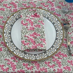 Indian Handmade Cotton Pink Floral Pattern Customizable Sizes Eco-Friendly Durable Reusable <b>Table</b> <b>Cover</b> for Weddings and Parties - Product Image 6