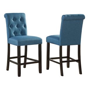 Leviton Set di 2 in legno massello blu Tufted bancone altezza sgabello elegante sala da pranzo mobili - Product Image 3