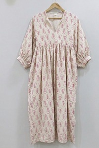 Robe midi en coton imprimée à la main pour femme, style bohème, florale, d'été, décontractée, coupe ample, douce, respirante, vêtement fait main - Product Image 2