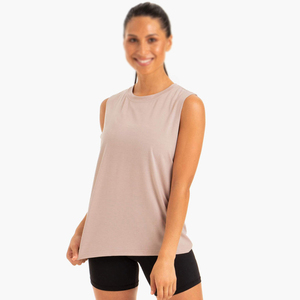Women's Solid Color Sleeveless Tank <b>Top</b> Collarless Knitted Cotton Casual Breathable Fit Regular Length Front Logo Customizable - Product Image 3