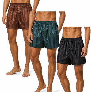 Mens Satin Stripe <b>Boxer</b> Shorts 3 Pack Comfortable Loose Fit Breathable Sleepwear Lounge Shorts - Product Image 2