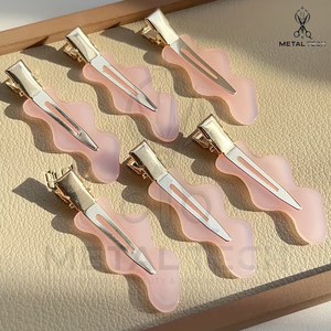 Light Pink Color Metal <b>Hair</b> Sectioning <b>Clips</b> Gold Plated Base Professional Salon Side Bangs Barrettes Women <b>Hair</b> Accessories - Product Image 5