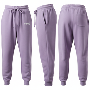 Pantalon de jogging décontracté en molleton violet pour homme Owais avec taille élastique, cordon de serrage et poches – Idéal pour l'automne - Product Image 1
