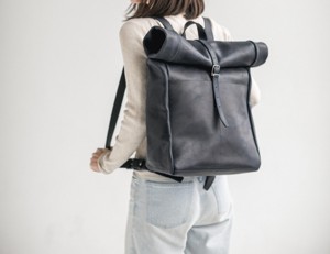 Classic Genuine Leather <b>Roll</b> Top <b>Backpack</b> High Quality Cowhide Leather Rucksack For Men Custom Wholesale Bag LRTB-0107 - Product Image 5