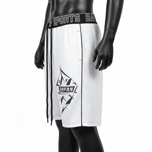 Pantalones cortos deportivos de malla para hombre, de alta calidad, 150 GSM, poliéster, secado rápido, diseño de panel blanco, impresión personalizada, pantalones cortos de malla para entrenamiento. - Product Image 3