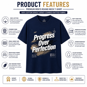 เสื้อยืดแขนสั้นผู้ชาย Progress Over Perfection คอกลม ทรงปกติ ผ้าฝ้าย พิมพ์ลายตัวอักษร ระบายอากาศได้ดี - Product Image 4