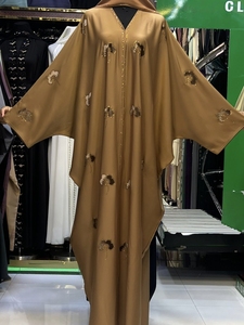 High Quality Modest Dubai Beaded Sequined <b>Long</b> Sleeve Abaya Muslim Traditional Handmade Wedding Women Breathable V Neck - Product Image 4