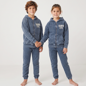 Conjunto Deportivo de Algodón con Lavado Ácido para Niños, Sudadera con Hombros Caídos y Pantalones, Cierre Completo, Unisex, Suministro de Fábrica - Product Image 6