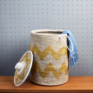 Seagrass <b>basket</b> with gold serrated pattern Handmade <b>Storage</b> <b>Basket</b> Wholesale eco-friendly Made in Vietnam - Product Image 1