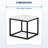 Table d'appoint carrée en pierre frittée 600 mm avec structure en acier, table basse pour mobilier de bureau et de salon