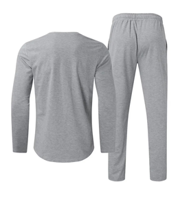 Men's Gray Long Sleeve T-Shirt Pants Set Crew Neck Solid Color Casual Knitted Breathable Cotton Bamboo Fiber Front Autumn Wear - Product Image 3