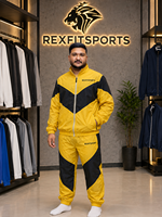 REXFIT SPORTS 2026 Ensemble de survêtement personnalisé pour homme, jaune et noir, en nylon, veste et short, léger, fermeture éclair intégrale, deux pièces, vêtements de sport
