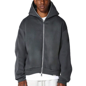 Sudadera con capucha y cremallera completa de estilo urbano con logo personalizado, extragrande, de peso pesado, con doble cremallera, para hombre, lisa - Product Image 5