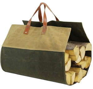 Bolsa de transporte de leña de estilo casual, de lona encerada, con asas de cuero, ligera, plegable, a prueba de olores, para uso en chimeneas. - Product Image 1