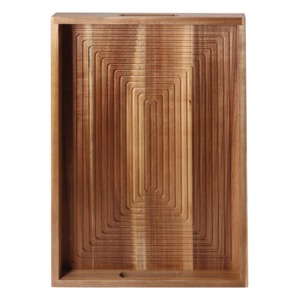 Plateau de service moderne en bois d'acacia naturel Rehman Craft, design géométrique ondulé sculpté, pour petit-déjeuner, café, ottoman, vente en gros - Product Image 6