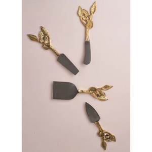 Luxury Handcrafted Brass Leaf Design <b>Cheese</b> Knife <b>Set</b> With Stainless Steel Blades 3 Piece Professional <b>Cheese</b> Slicer & Spreader - Product Image 4